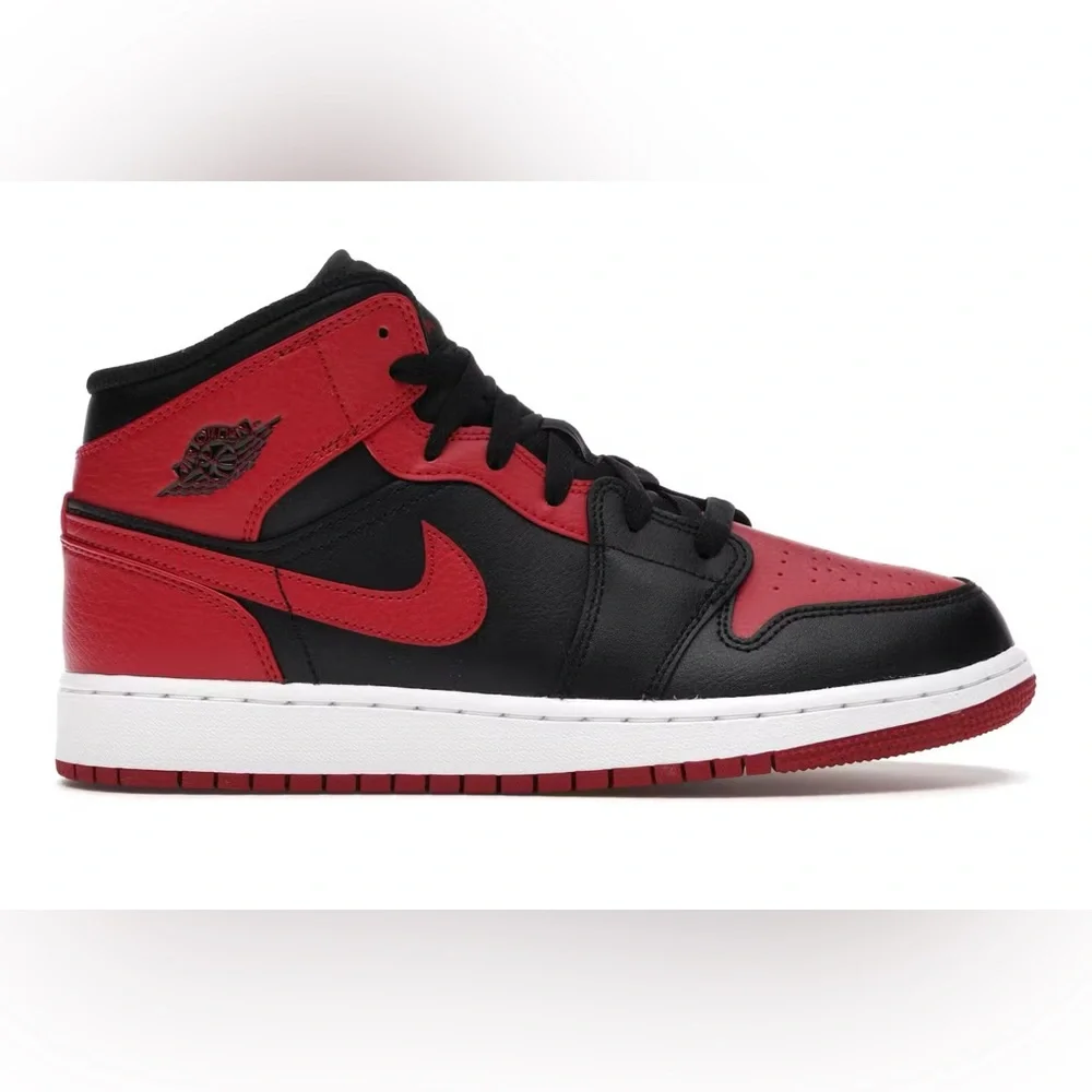 NEW Jordan 1 Mid - Black/Fire Red-White - Picture 1 of 13